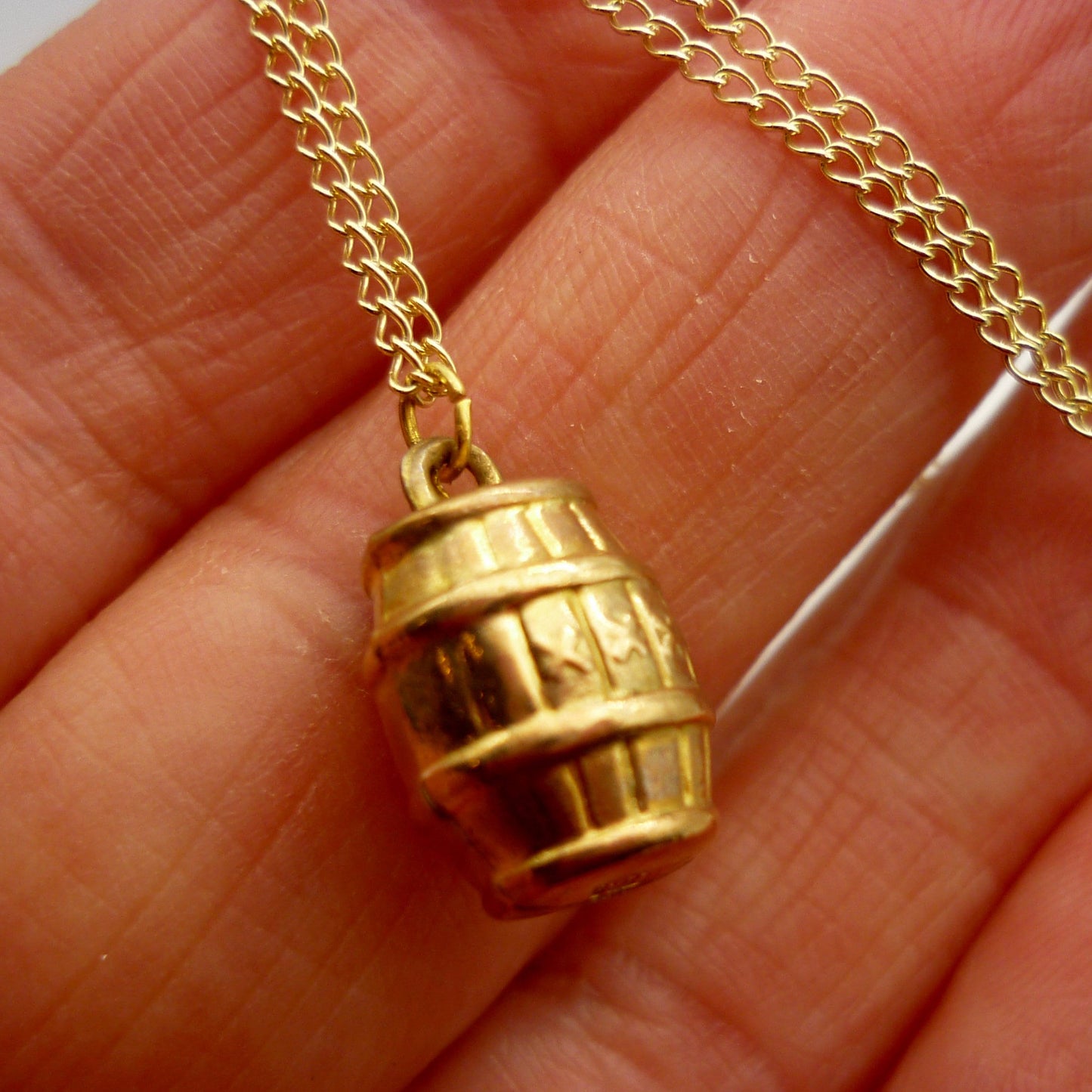 Vintage Yellow Gold XXX Beer Barrel Charm on 9ct Curb Chain
