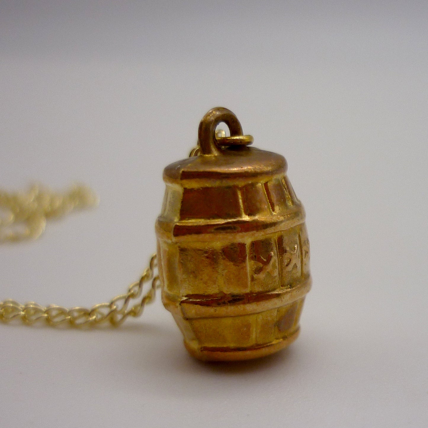 Vintage Yellow Gold XXX Beer Barrel Charm on 9ct Curb Chain