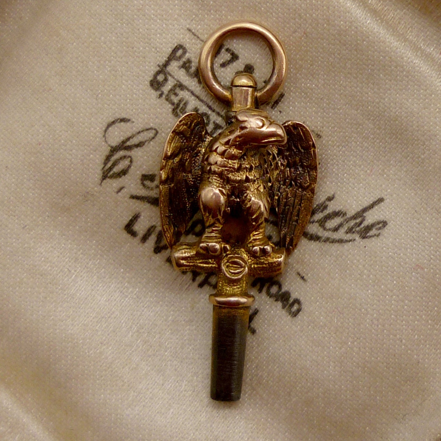 Antique Gold Pocket Watch Key, Victorian Fob for Chain, Solid Gold Eagle Pendant