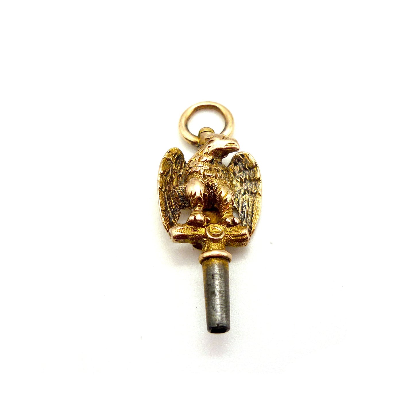 Antique Gold Pocket Watch Key, Victorian Fob for Chain, Solid Gold Eagle Pendant