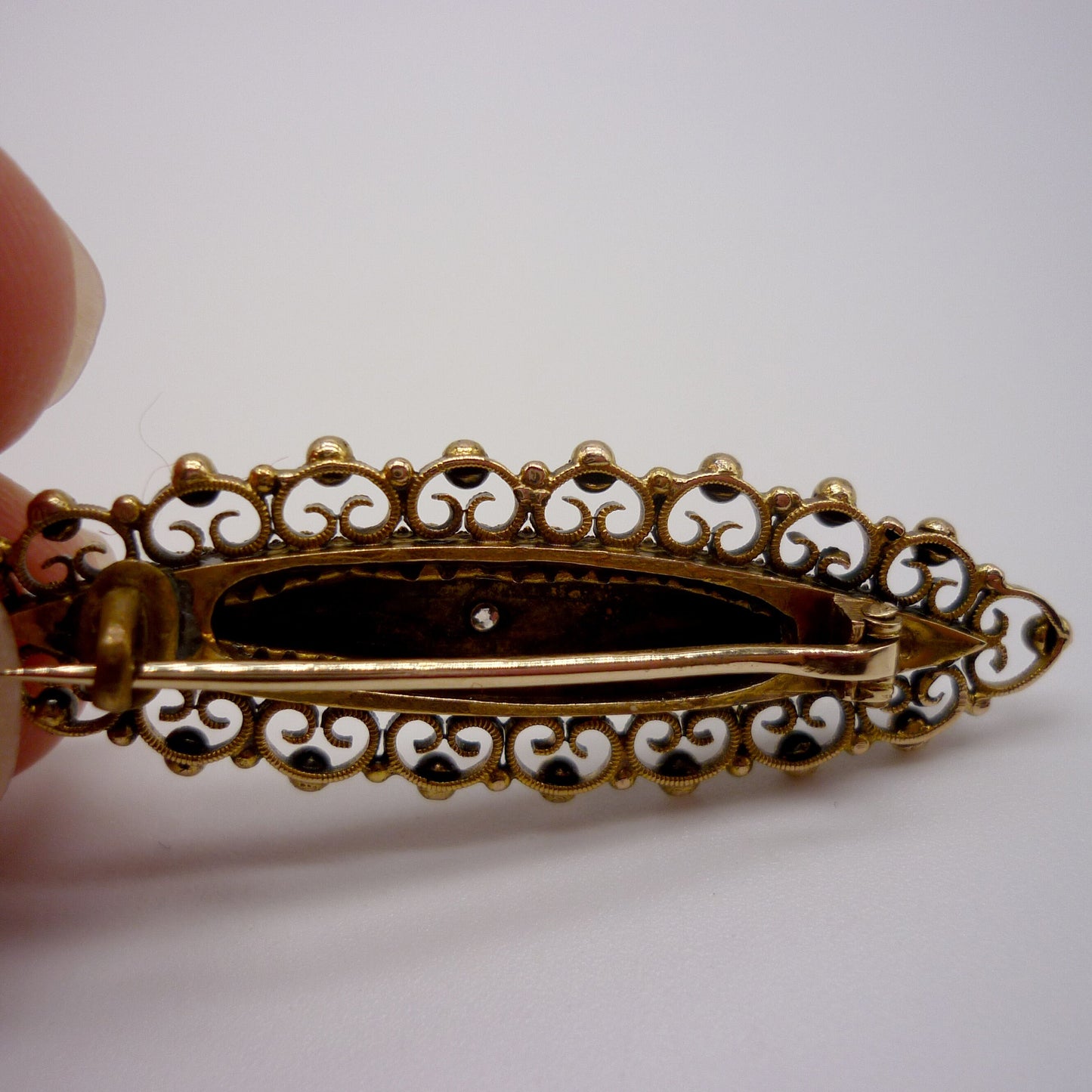 Antique Navette Gold Brooch With Star Set Diamond