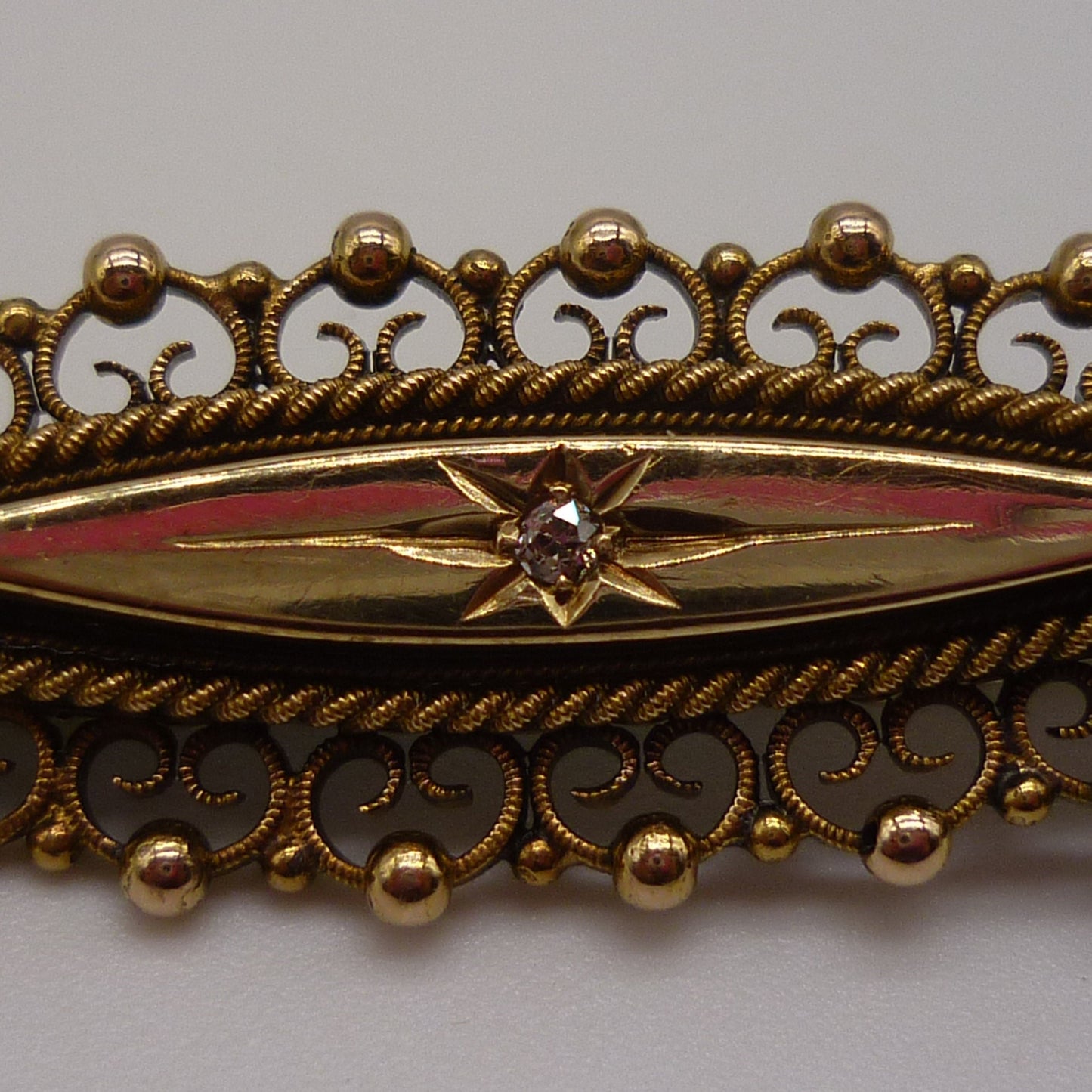 Antique Navette Gold Brooch With Star Set Diamond
