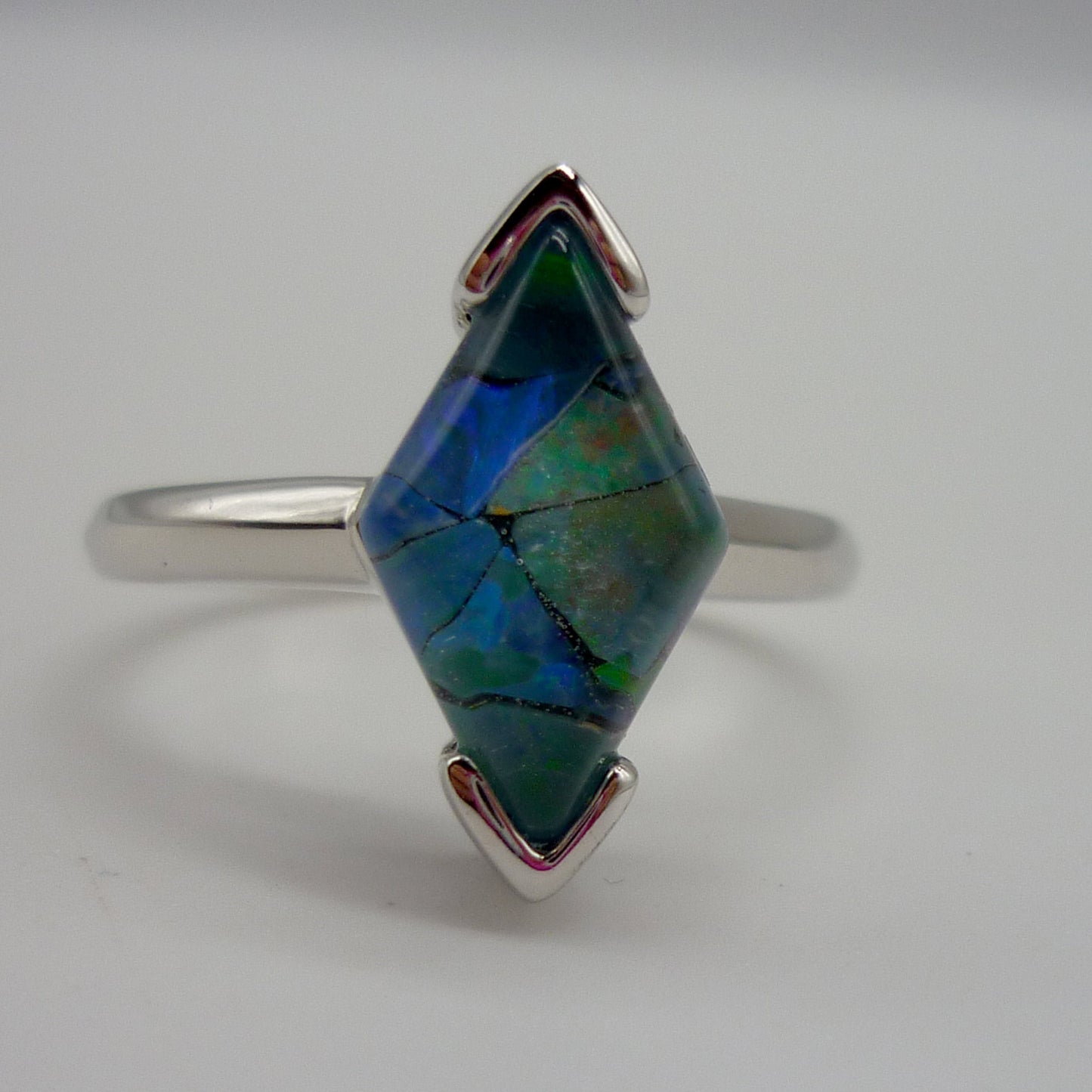 Australian Mosaic Opal & Silver Ring Size 6.75