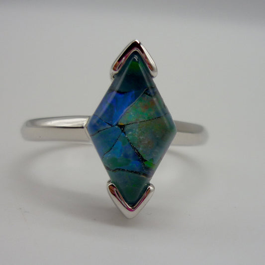 Australian Mosaic Opal & Silver Ring Size 6.75
