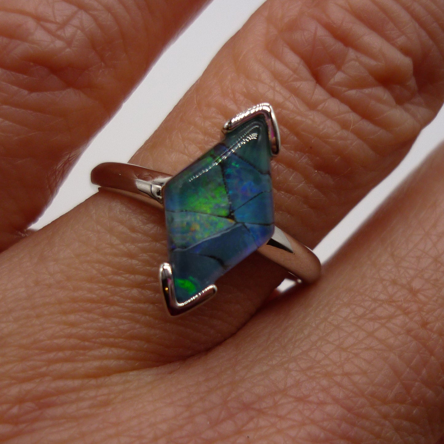 Australian Mosaic Opal & Silver Ring Size 6.75