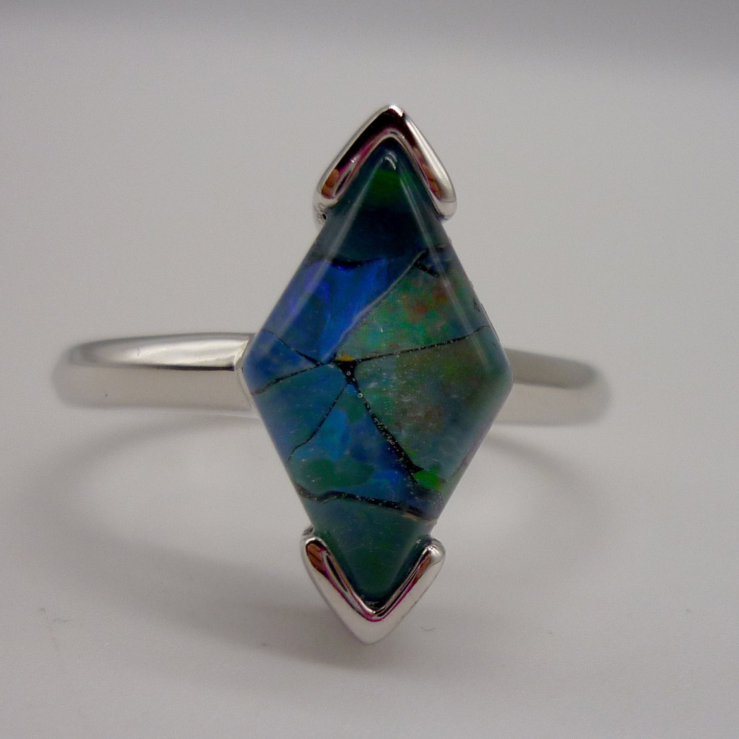 Australian Mosaic Opal & Silver Ring Size 6.75