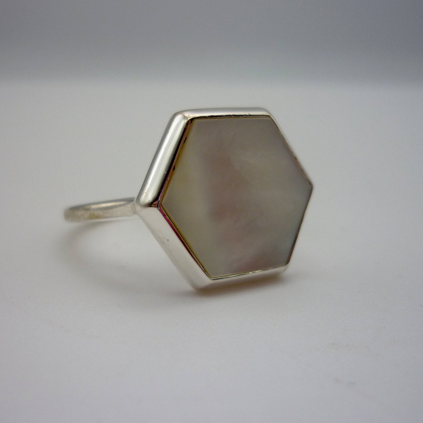 Honeycomb Mother Of Pearl Ring, Silver & Shell Hexagon Panel Ring