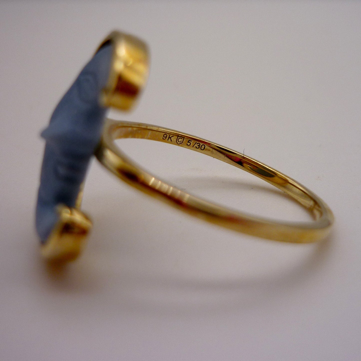 Rare Lehrer Man In The Moon Chalcedony & Diamond Gold Ring Size 6.75