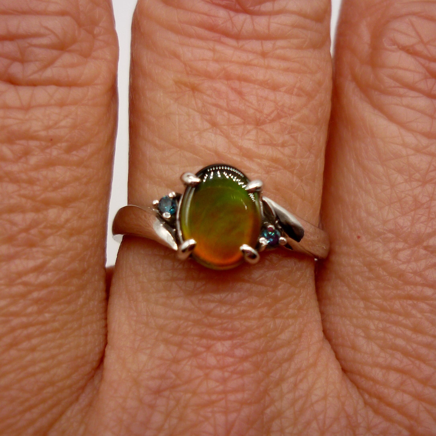 Vintage 14k White Gold Opal Triplet Ring Size 6.75