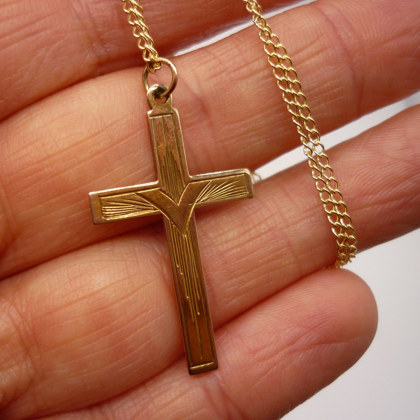 Vintage Gold Engraved Crucifix on Chain