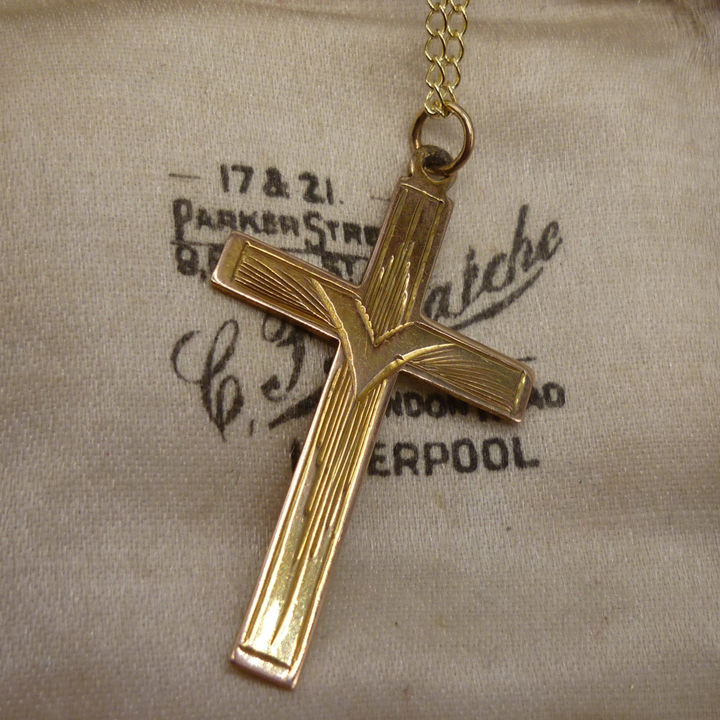 Vintage Gold Engraved Crucifix on Chain