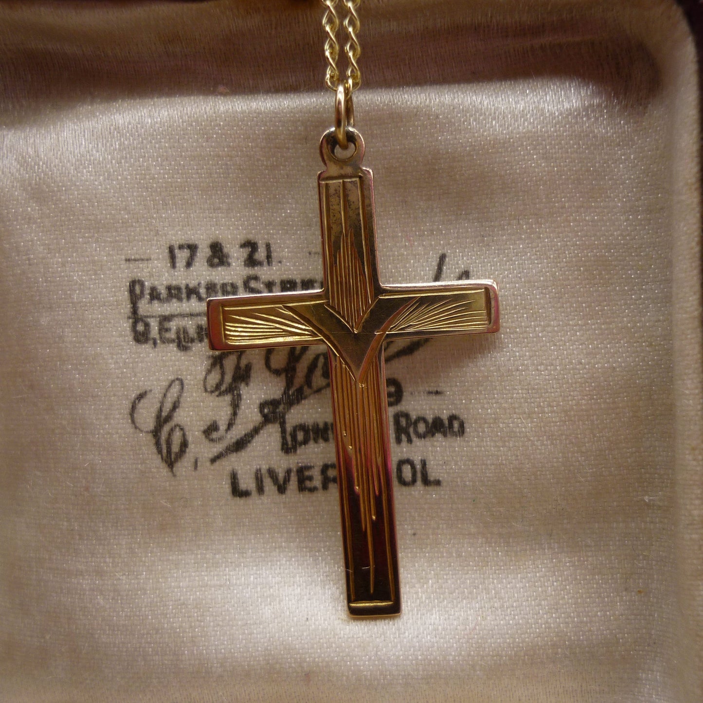 Vintage Gold Engraved Crucifix on Chain