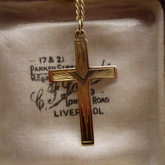Vintage Gold Engraved Crucifix on Chain