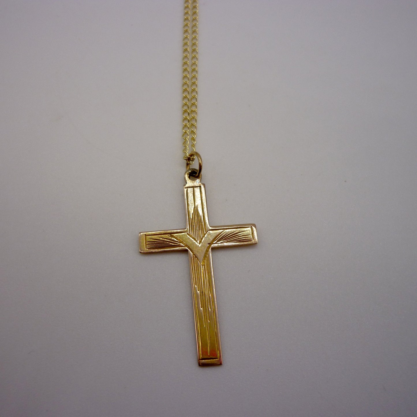Vintage Gold Engraved Crucifix on Chain