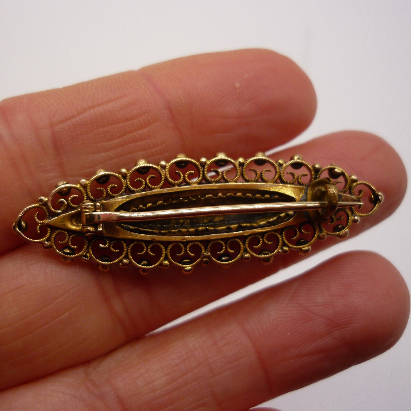 Antique Navette Gold Brooch With Star Set Diamond