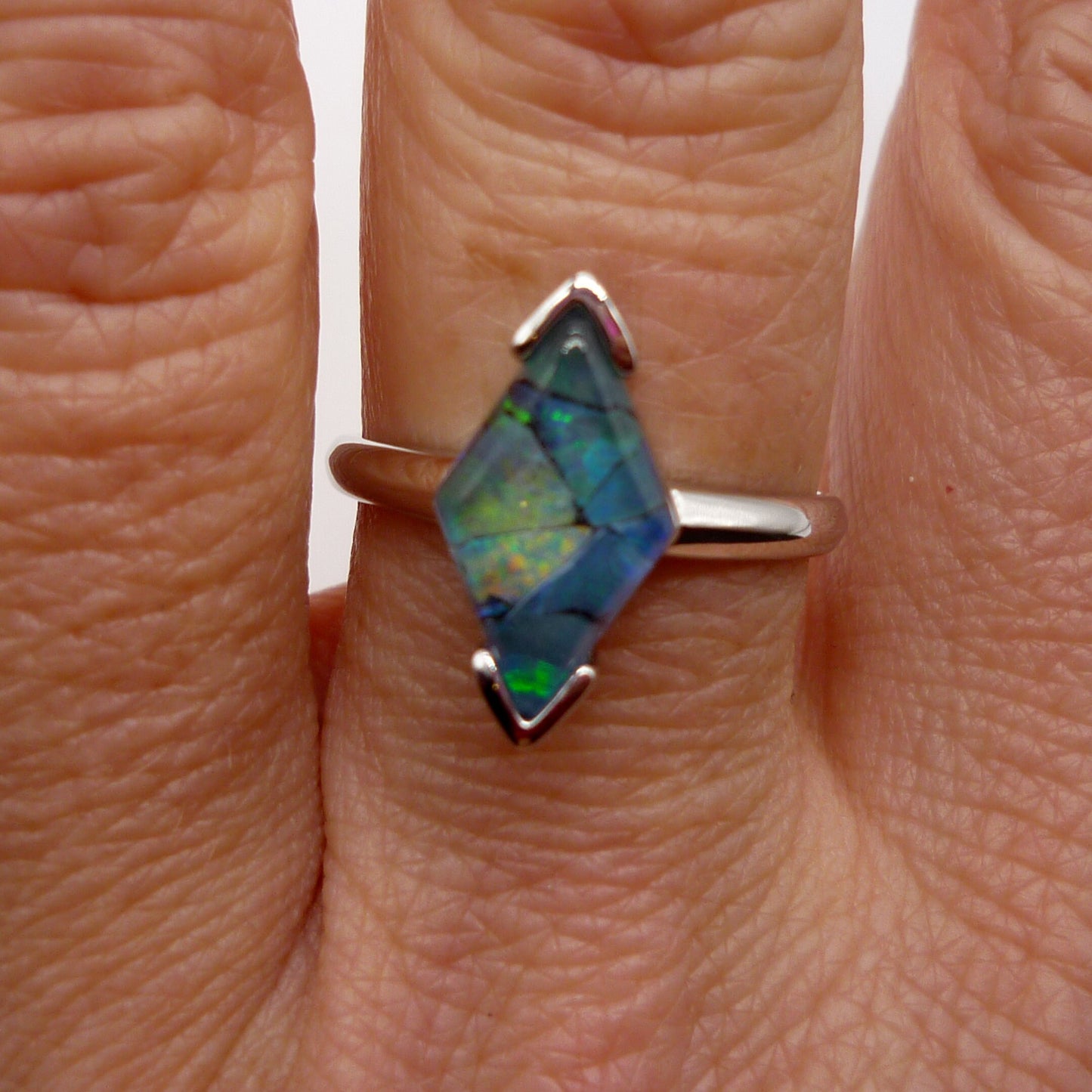 Australian Mosaic Opal & Silver Ring Size 6.75