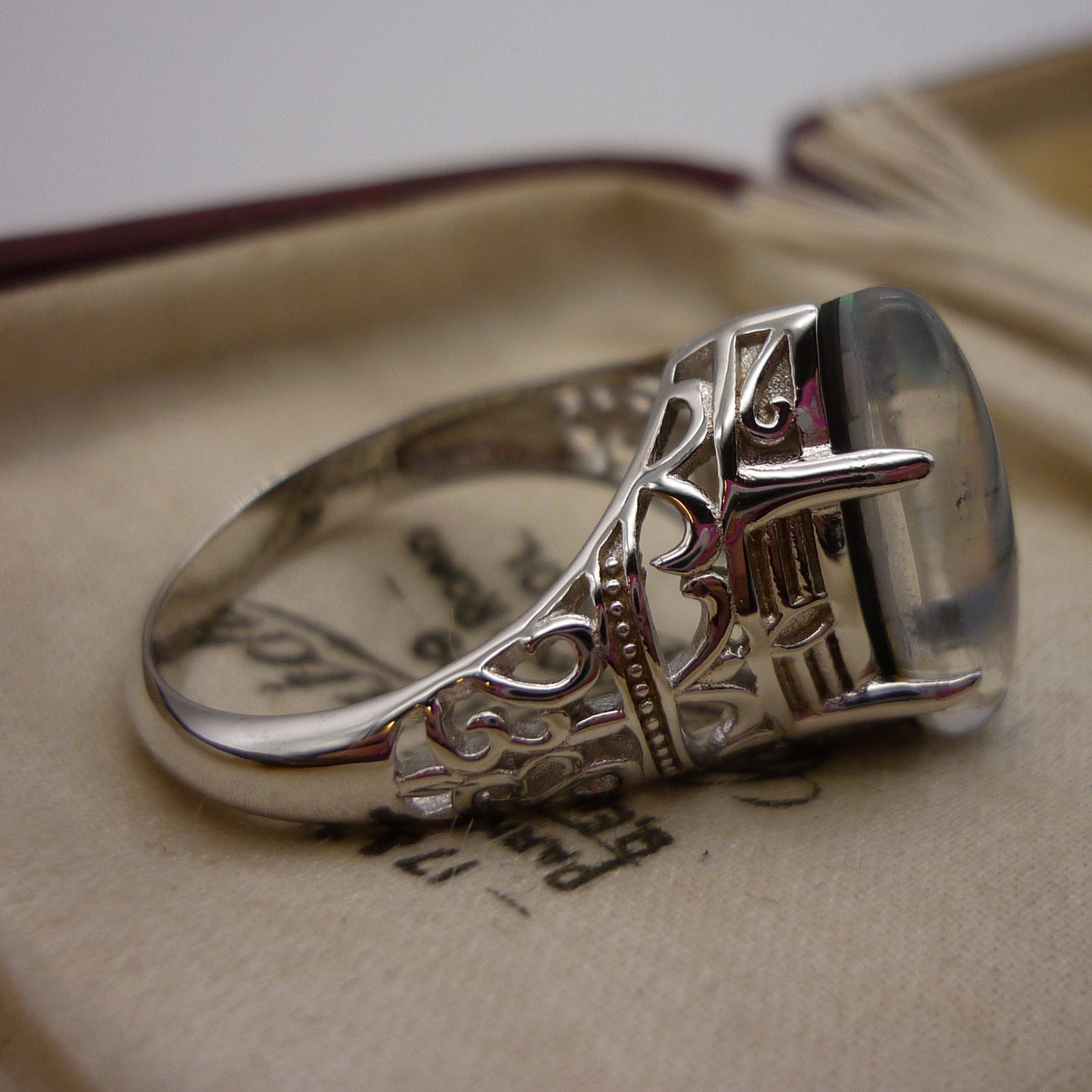 Australian Mosaic Opal Ring: Large Sterling Silver, Size 6.75