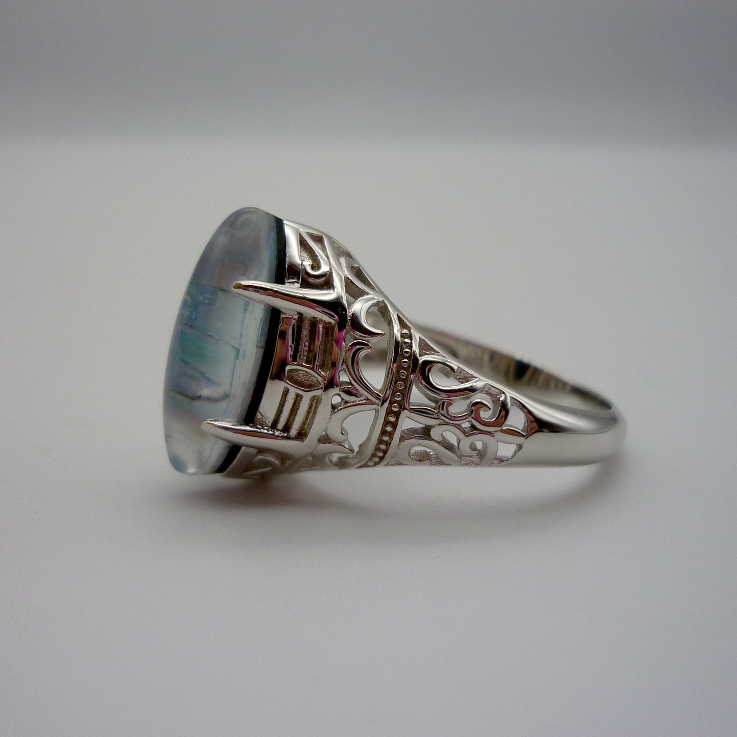 Australian Mosaic Opal Ring: Large Sterling Silver, Size 6.75