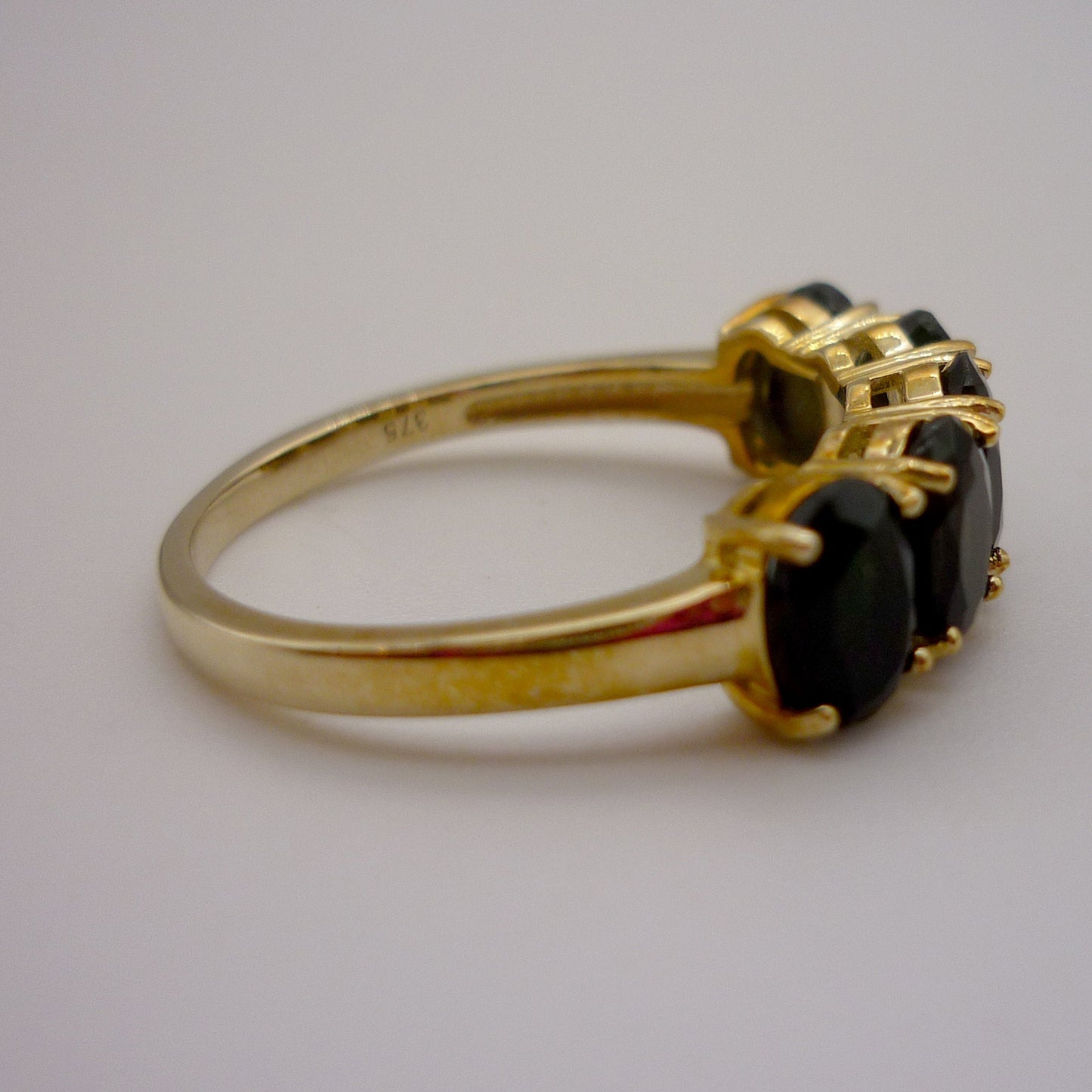 9ct Gold Black Opal Ring: Five Stone Design, US Size 6.75