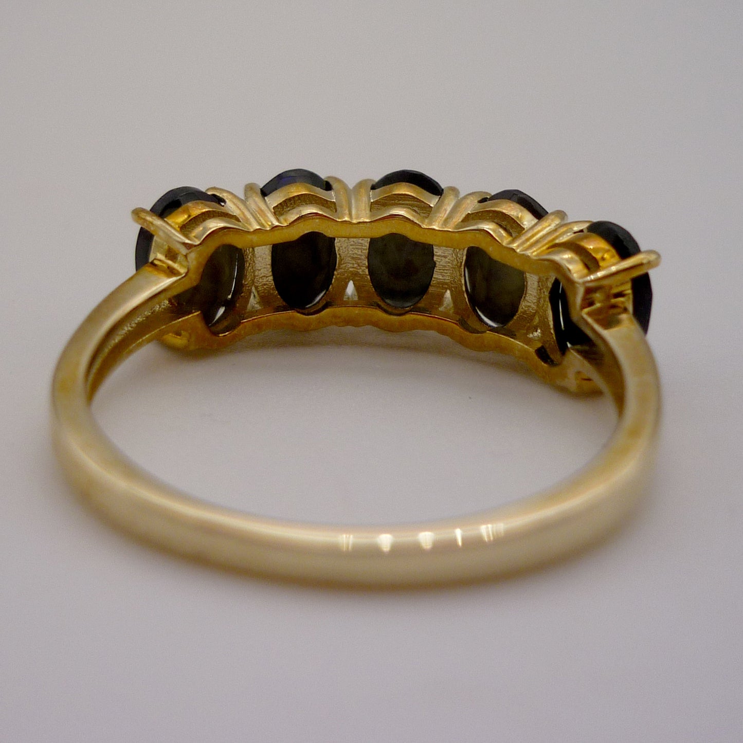 9ct Gold Black Opal Ring: Five Stone Design, US Size 6.75