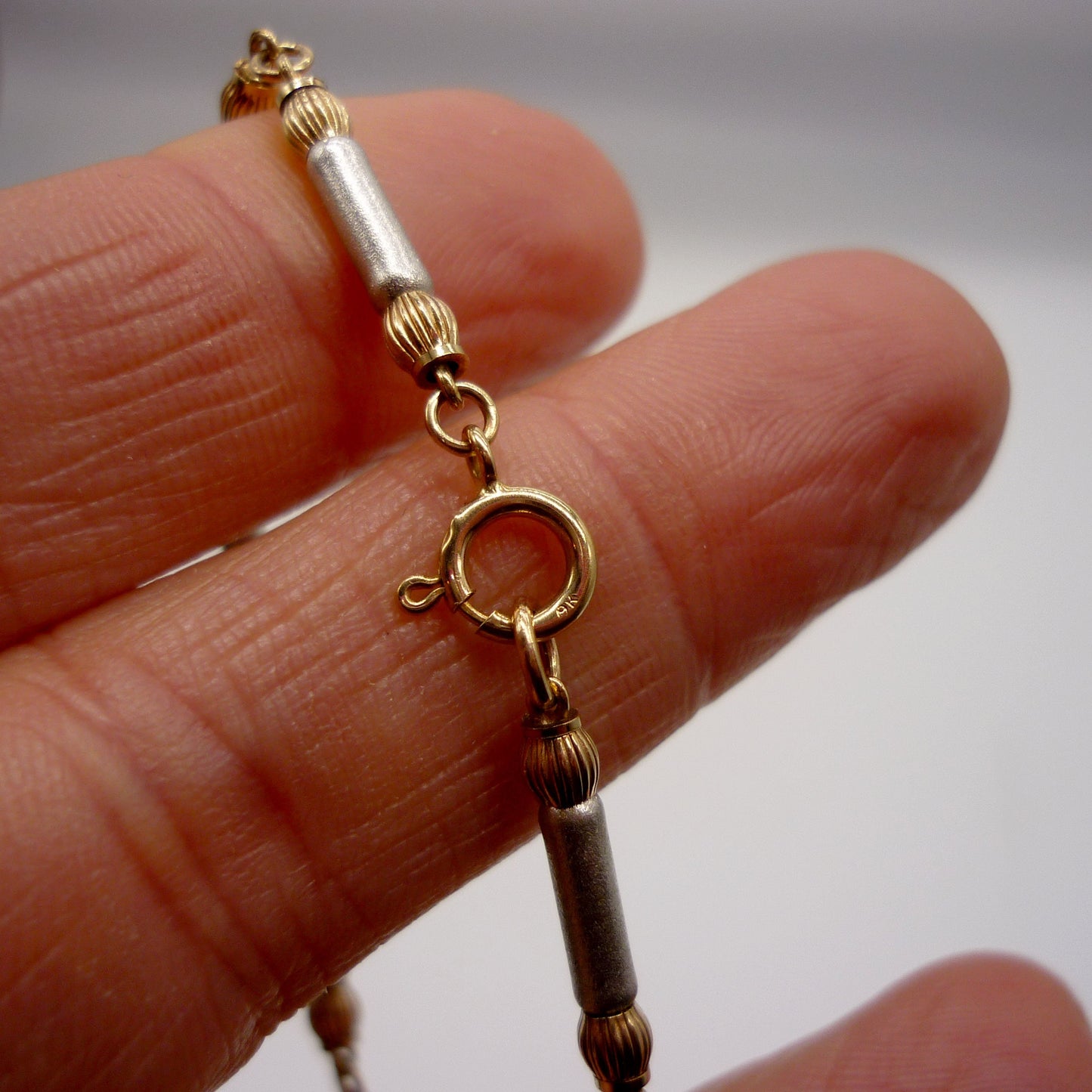 Two Tone Gold Bracelet, Bar and Ball Chain Bracelet For Women