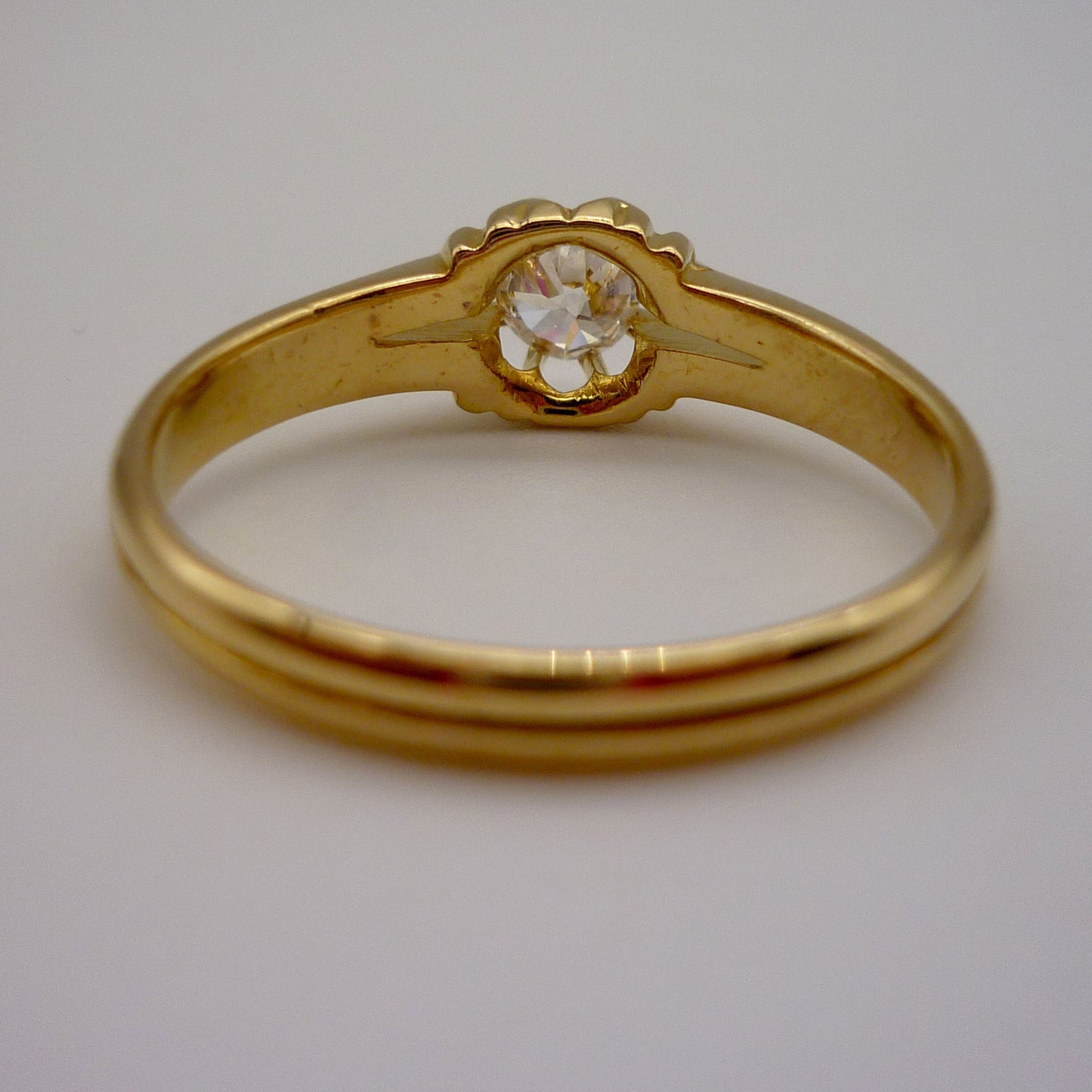 18k Gold 0.5ct Victorian Old Cut Diamond Ring, Large Antique Gold Band Size 9.75
