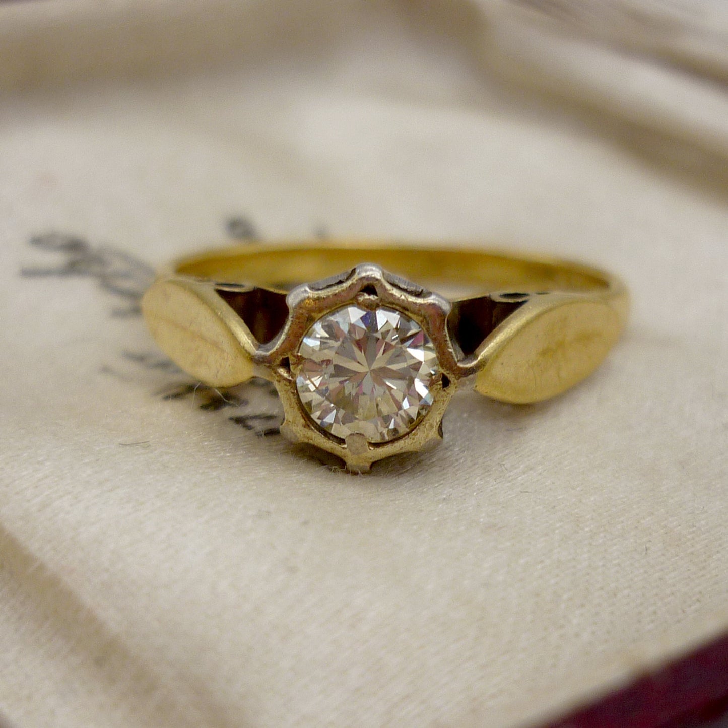 Vintage 18k Solitaire Ring with High Set Diamond Size 5.5