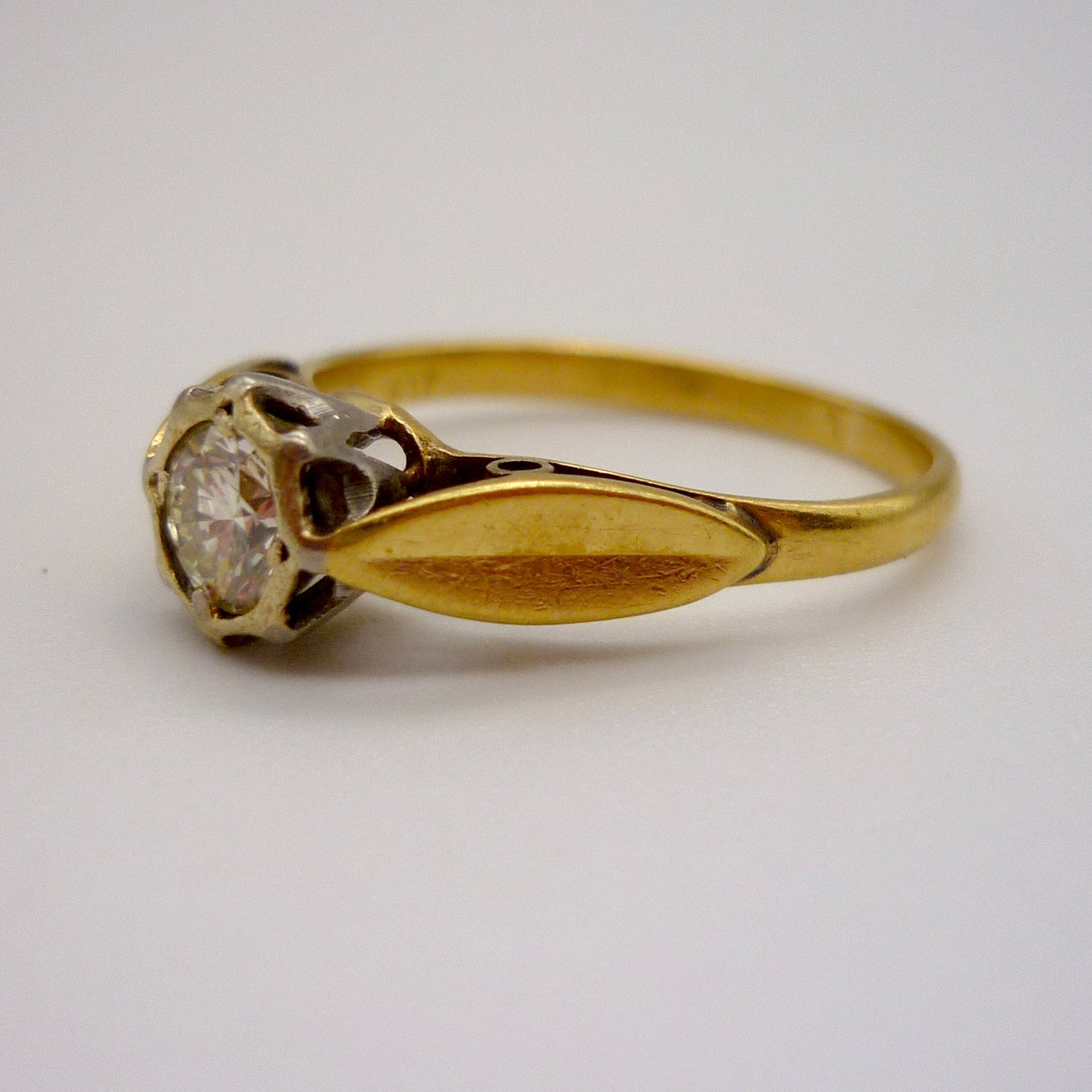 Vintage 18k Solitaire Ring with High Set Diamond Size 5.5