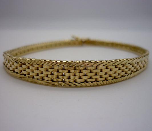 Tapered Gold Woven Mesh Bracelet, Solid 9k Gold 1980s Retro Jewellery Gift For Her