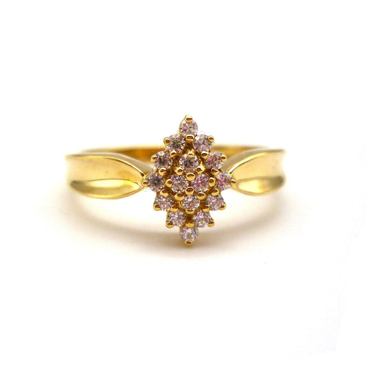 Vintage 18k Gold Simulated Diamond Cluster Ring - Size 6.5