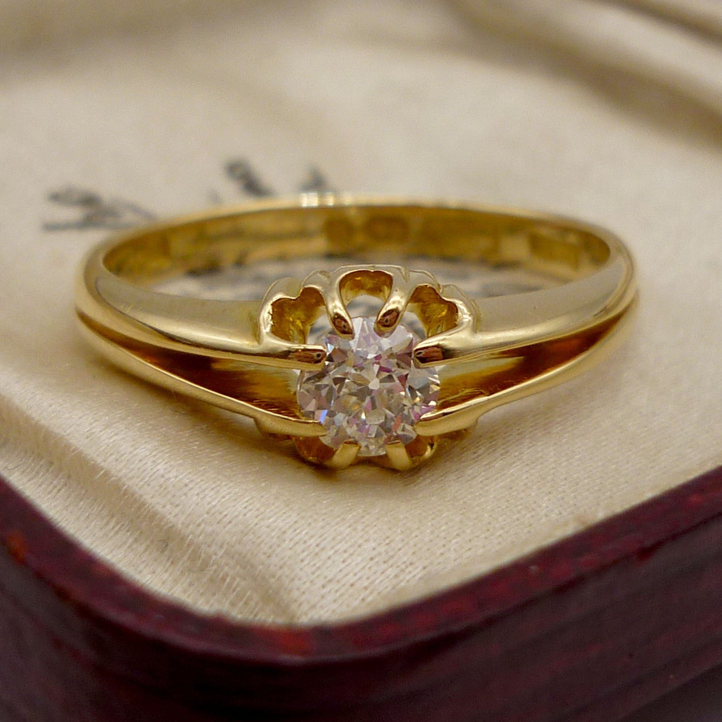 18k Gold 0.5ct Victorian Old Cut Diamond Ring, Large Antique Gold Band Size 9.75
