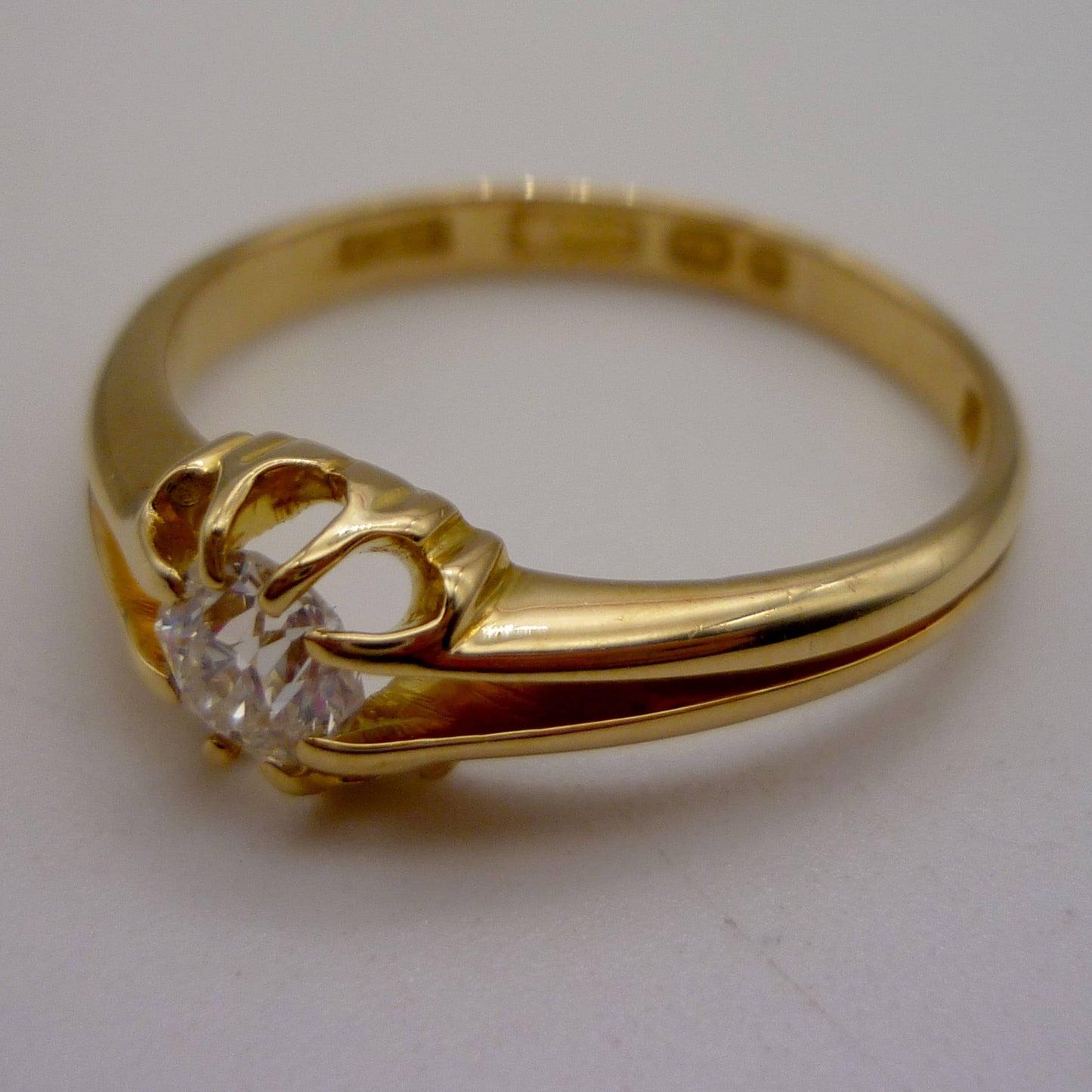 18k Gold 0.5ct Victorian Old Cut Diamond Ring, Large Antique Gold Band Size 9.75