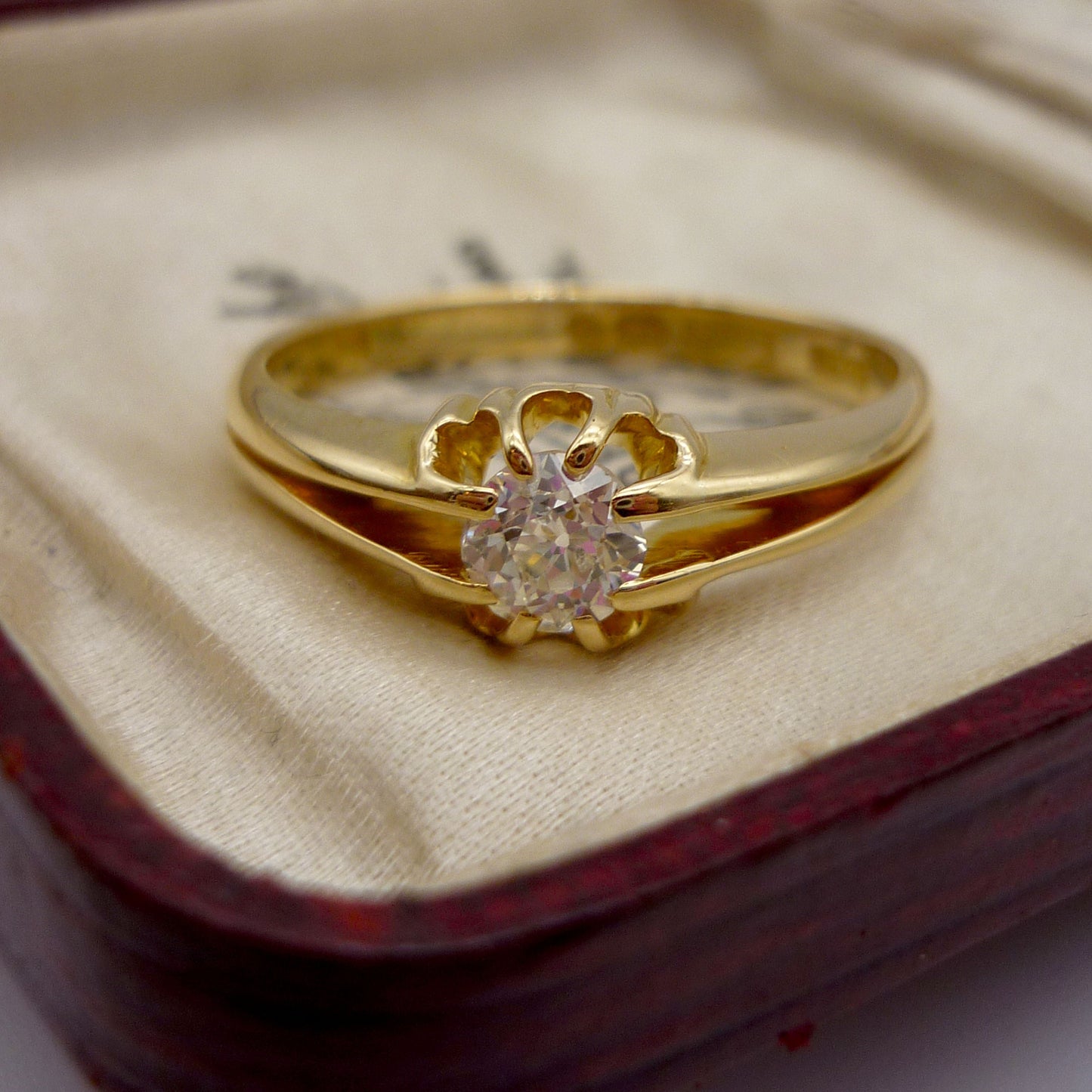 18k Gold 0.5ct Victorian Old Cut Diamond Ring, Large Antique Gold Band Size 9.75