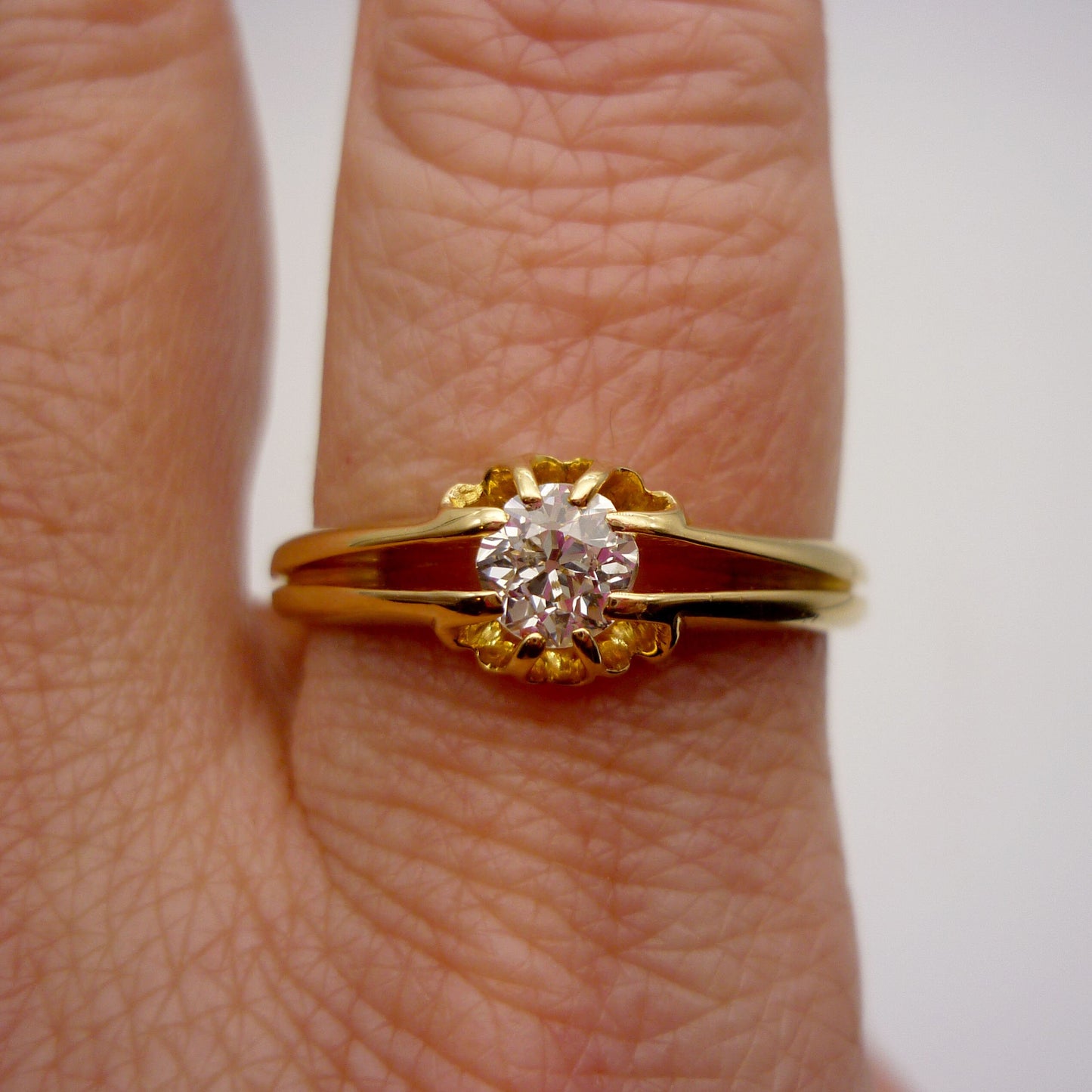 18k Gold 0.5ct Victorian Old Cut Diamond Ring, Large Antique Gold Band Size 9.75