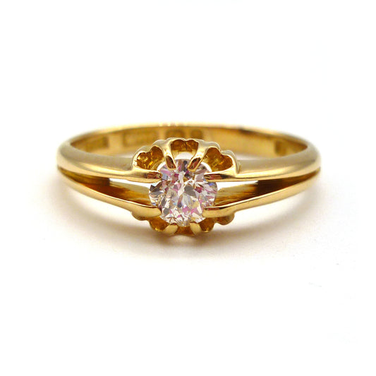 18k Gold 0.5ct Victorian Old Cut Diamond Ring, Large Antique Gold Band Size 9.75