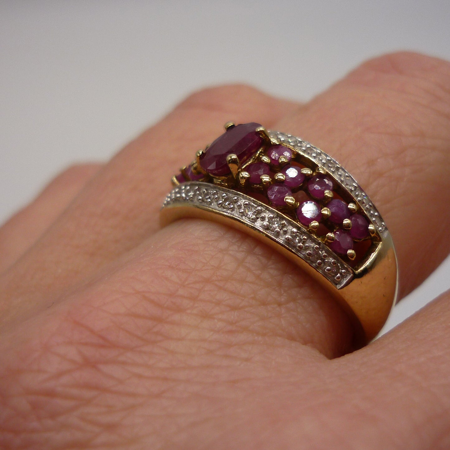 Yellow Gold Band Set With Rubies & Diamonds, 1cm Gold Half Eternity Ring Size 7