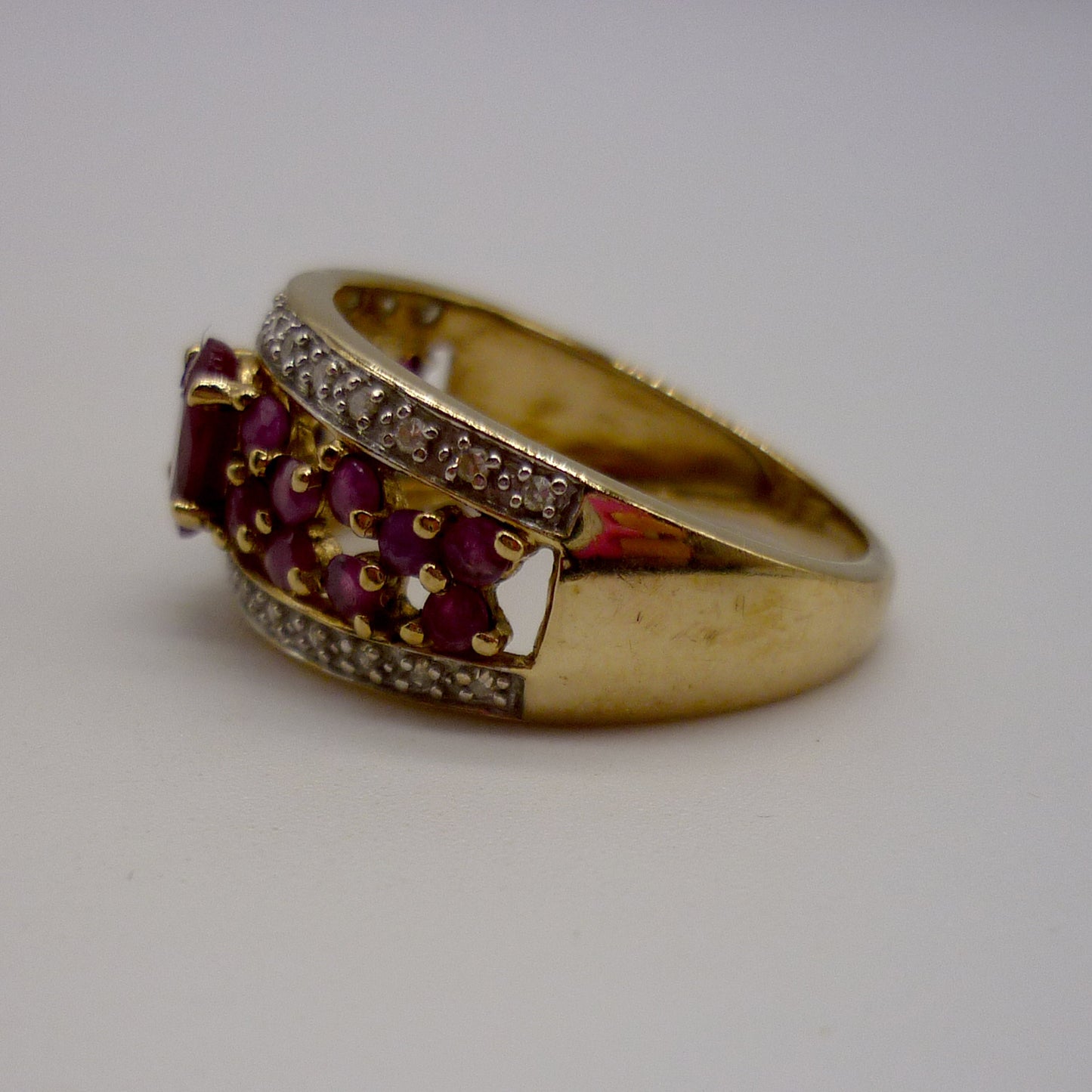 Yellow Gold Band Set With Rubies & Diamonds, 1cm Gold Half Eternity Ring Size 7