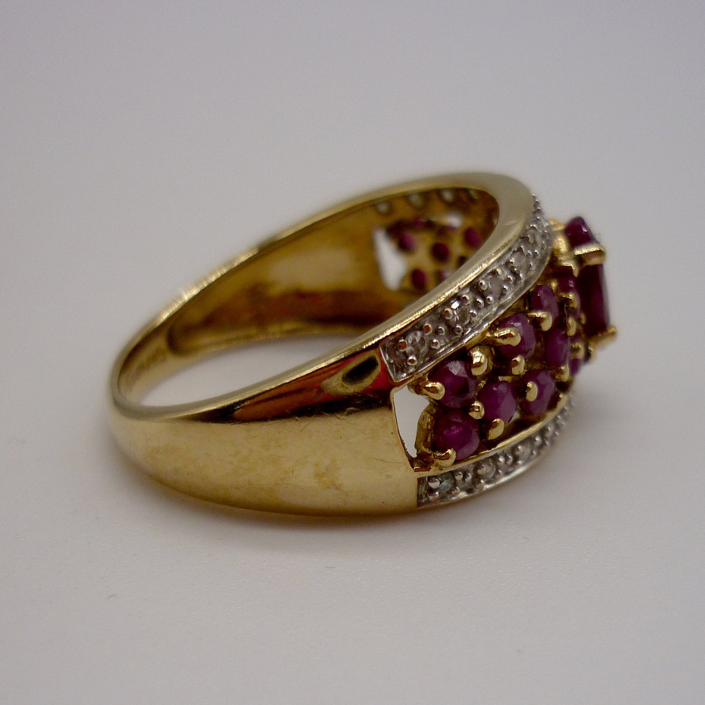 Yellow Gold Band Set With Rubies & Diamonds, 1cm Gold Half Eternity Ring Size 7