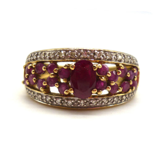 Yellow Gold Band Set With Rubies & Diamonds, 1cm Gold Half Eternity Ring Size 7