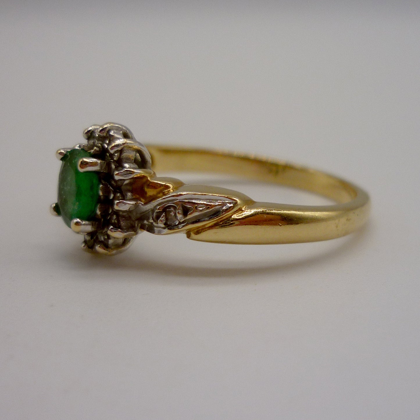 Vintage Emerald & Diamond 18k Gold Halo Ring - Size 7