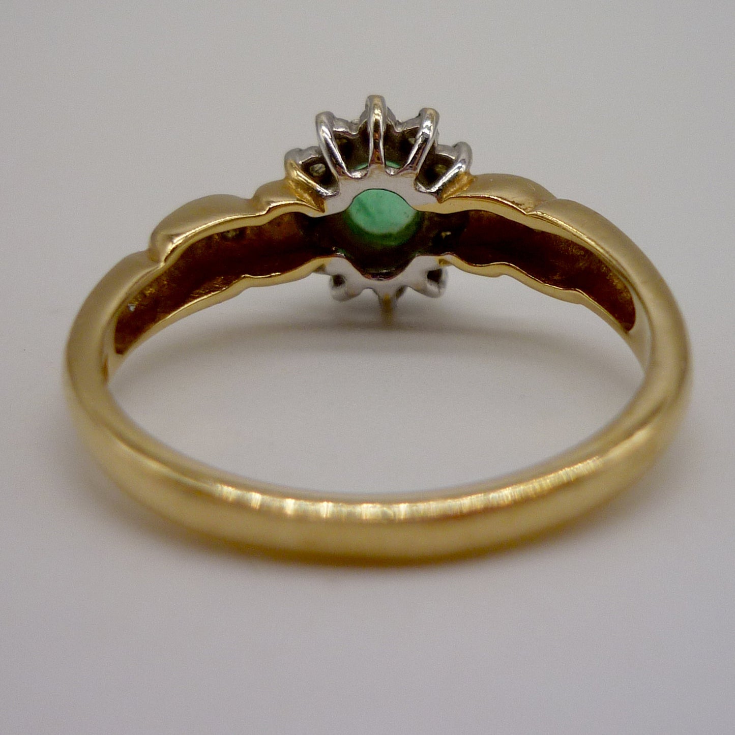 Vintage Emerald & Diamond 18k Gold Halo Ring - Size 7