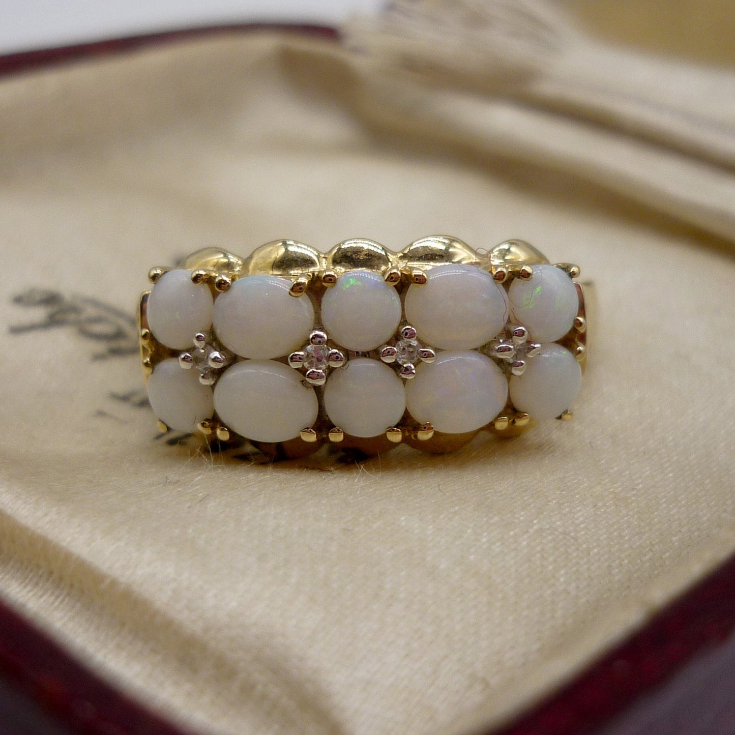 Vintage Opal & Diamond Gold Ring Size 7