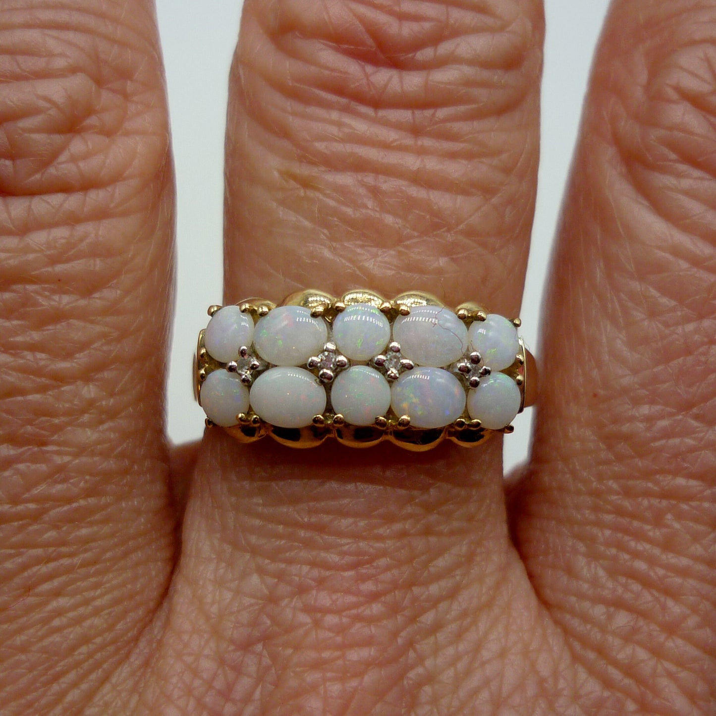 Vintage Opal & Diamond Gold Ring Size 7