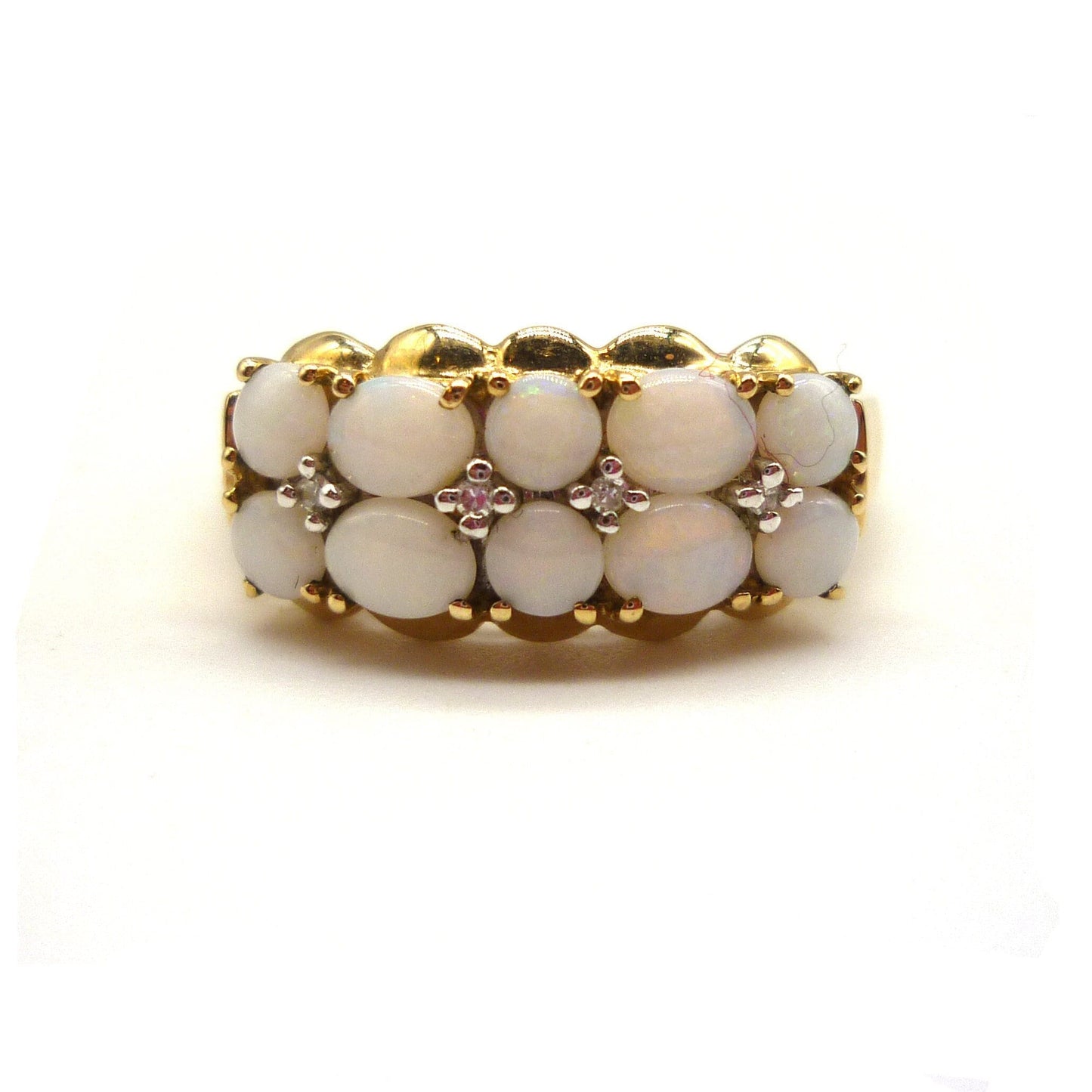 Vintage Opal & Diamond Gold Ring Size 7