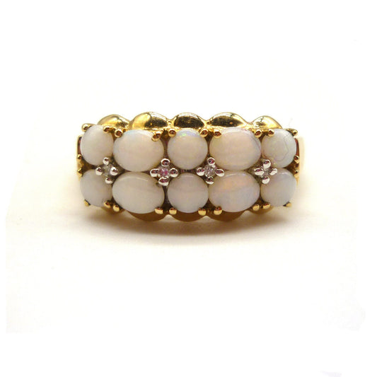 Vintage Opal & Diamond Gold Ring Size 7