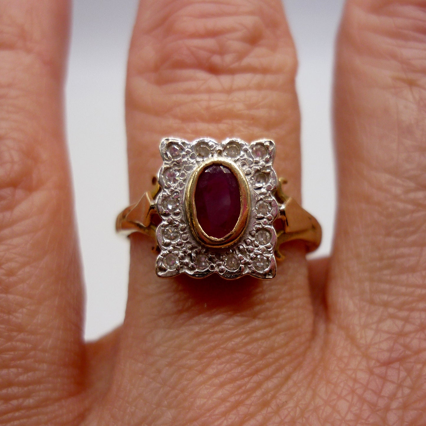 Vintage Art Deco Style Ruby and Diamond Cluster Ring Size 6