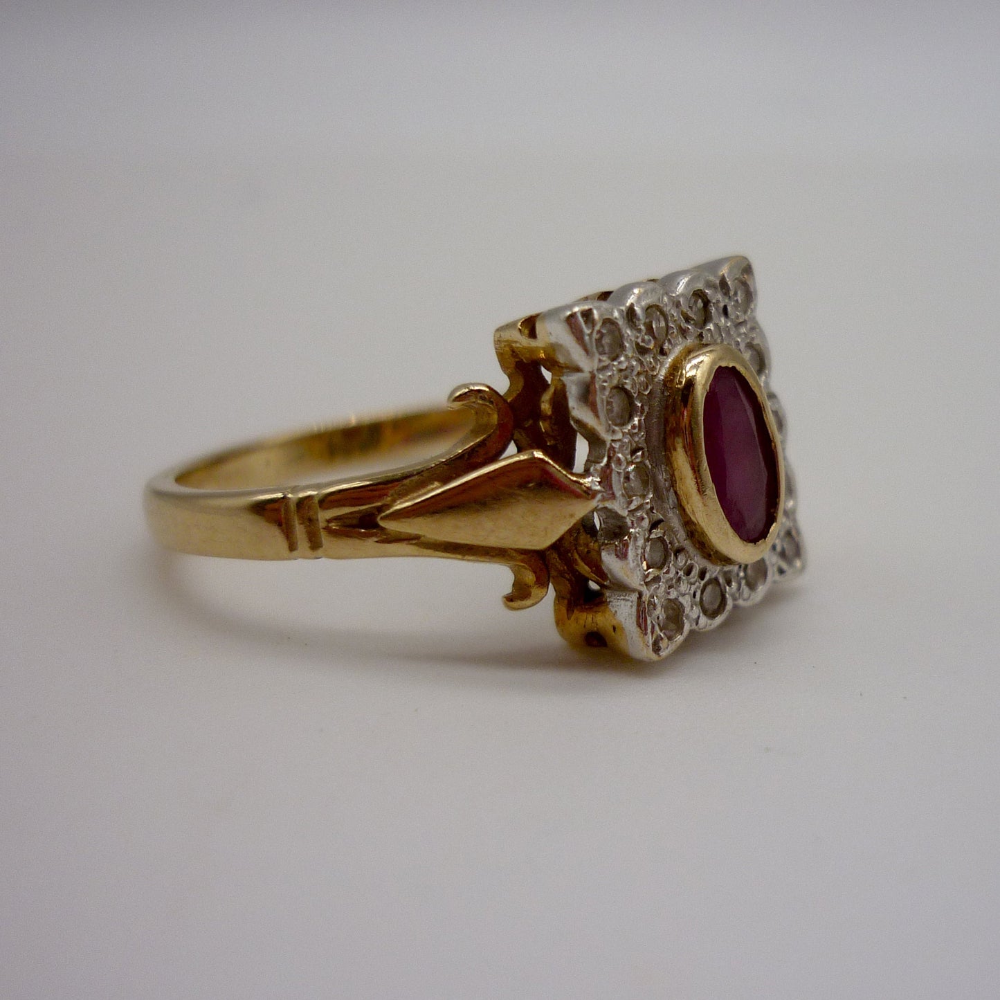 Vintage Art Deco Style Ruby and Diamond Cluster Ring Size 6