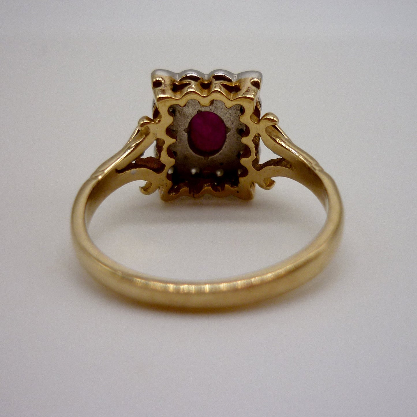 Vintage Art Deco Style Ruby and Diamond Cluster Ring Size 6