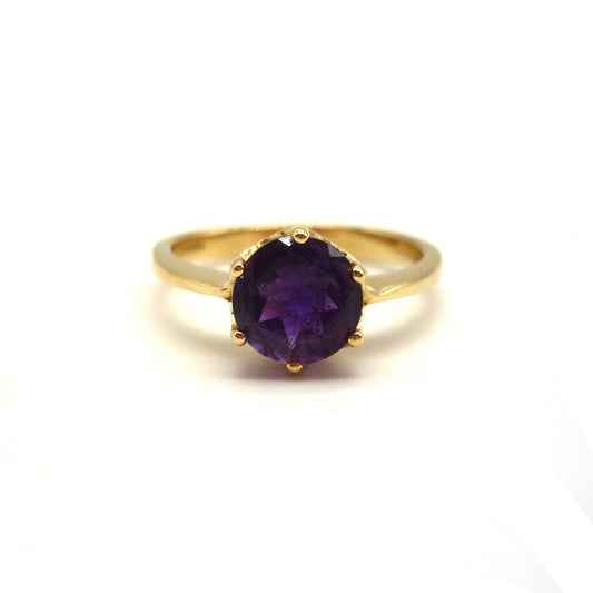 Vintage 14k Yellow Gold Amethyst Solitaire Ring Size 6.5