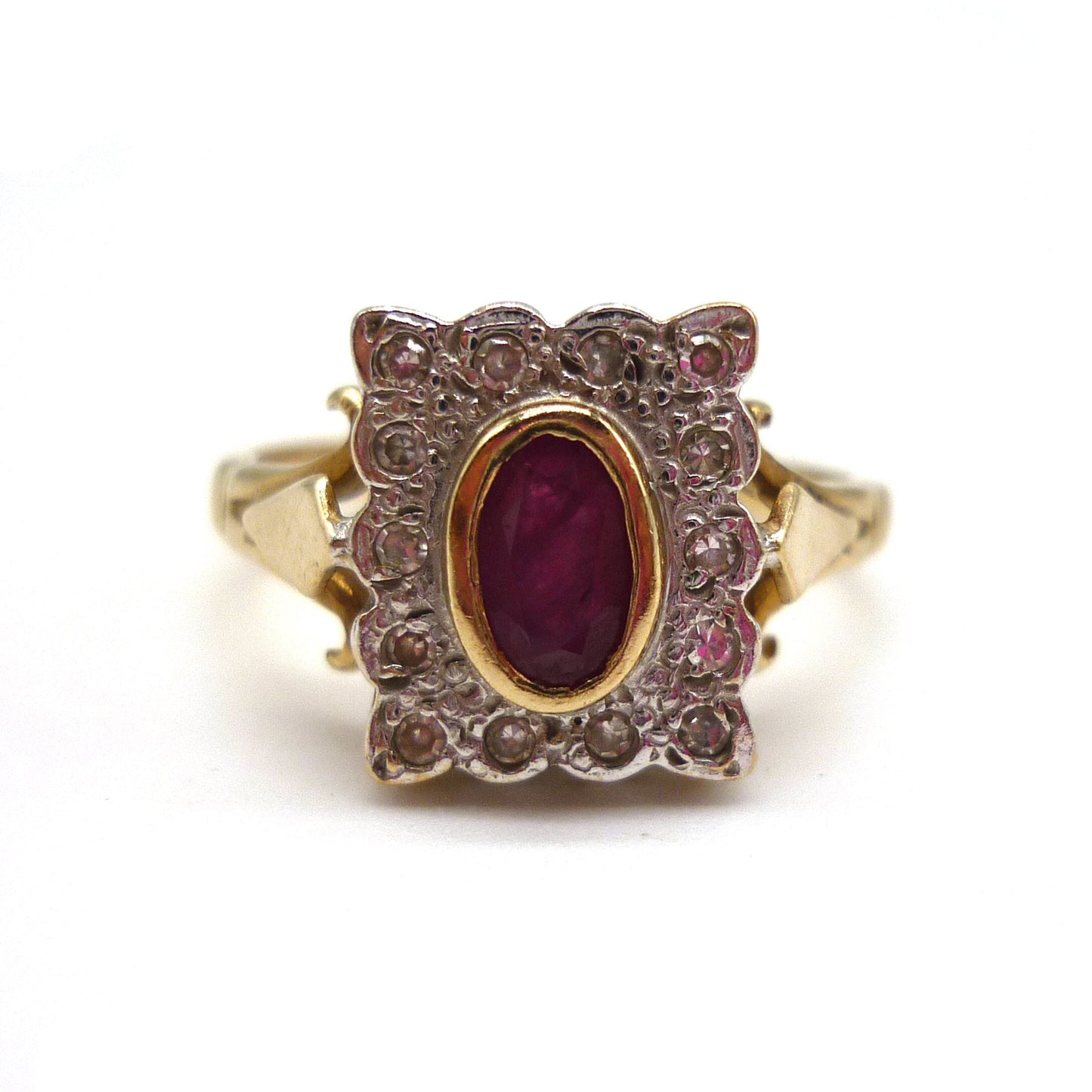 Vintage Art Deco Style Ruby and Diamond Cluster Ring Size 6